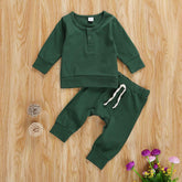 Infant Baby Boy Girl Fall Winter Clothes Outfit Solid Color Tops and Pants Kids Sweatsuit 2 Pieces Clothes Set (Green A, 3-6 Months)